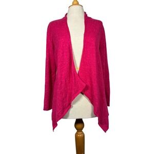 Eileen Fisher Cardigan M Hot Pink open front pockets linen cotton lagenlook